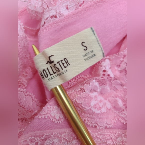 ♡ Y2K ♡ Hollister Baby Pink Lace Cami Satin Bow Coquette Tank Top - Picture 11 of 11